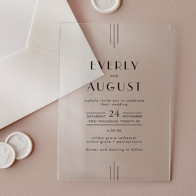 JEDER MODERNE Art Deco Akryllische Hochzeitseinlad Acryleinladungen (EVERLY Modern Art Deco Acrylic Wedding Invitation)