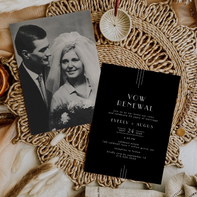 JEDER MODERNE Art Deco Black Foto Vow Erneuerung Einladung (EVERLY Modern Art Deco Black Photo Vow Renewal Invitation)