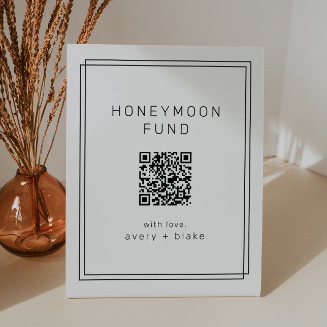 JEDER moderne QR-Code Hochzeitsfonds Sockelschild (AVERY Modern QR Code Wedding Honeymoon Fund Pedestal Sign)