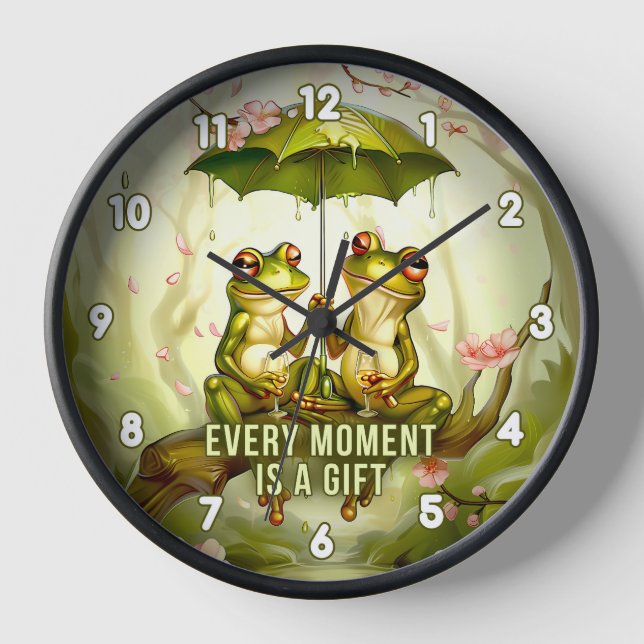 Jeder Moment ist ein Geschenk romantischen Frog Sc Uhr (Vorderseite)