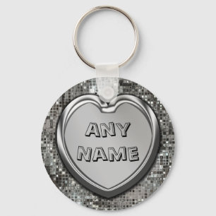 Jeder Name auf der Silver Heart Keychain Schlüsselanhänger