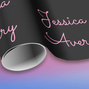 Jeder Name   Cool Editable Pink Script in Black Geschenkpapier