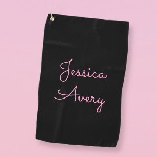 Jeder Name   Cool Editable Pink Script in Black Golfhandtuch