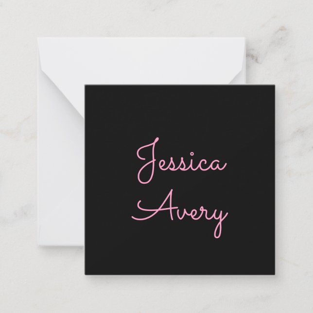 Jeder Name | Cool Editable Pink Script in Black Mitteilungskarte (Vorderseite)