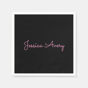Jeder Name   Cool Editable Pink Script in Black Serviette