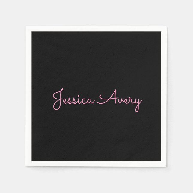 Jeder Name | Cool Editable Pink Script in Black Serviette (Vorderseite)