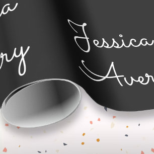 Jeder Name   Cool Editable White Script on Black Geschenkpapier