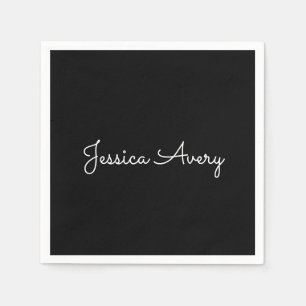Jeder Name   Cool Editable White Script on Black Serviette