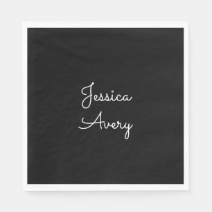 Jeder Name   Cool Editable White Script on Black Serviette