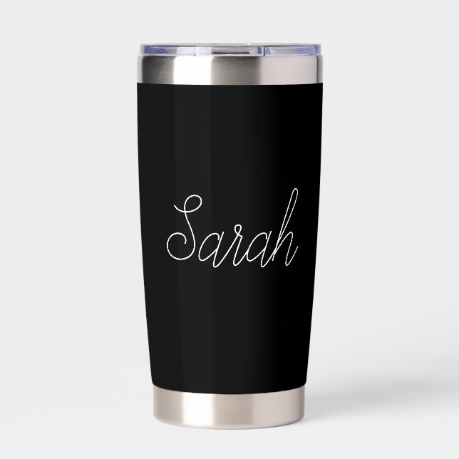 Jeder Name | Cool Editable White Script on Black Thermobecher (Vorderseite)