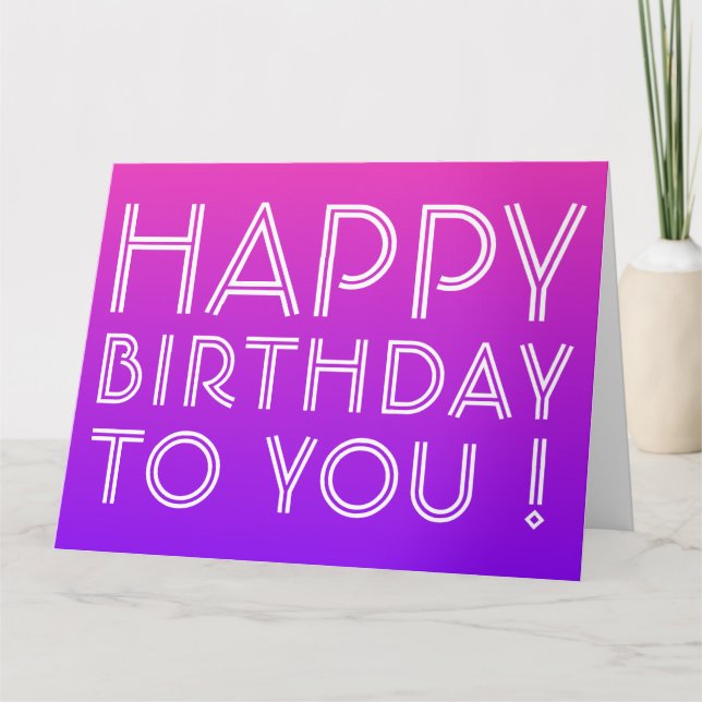 Jeder Name Editable Happy Birthday Pink Lila Ombre Karte (Vorderseite)