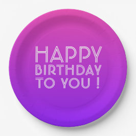 Jeder Name Editable Happy Birthday Pink Lila Ombre Pappteller