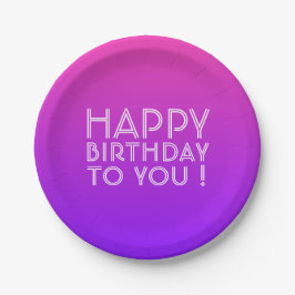 Jeder Name Editable Happy Birthday Pink Lila Ombre Pappteller