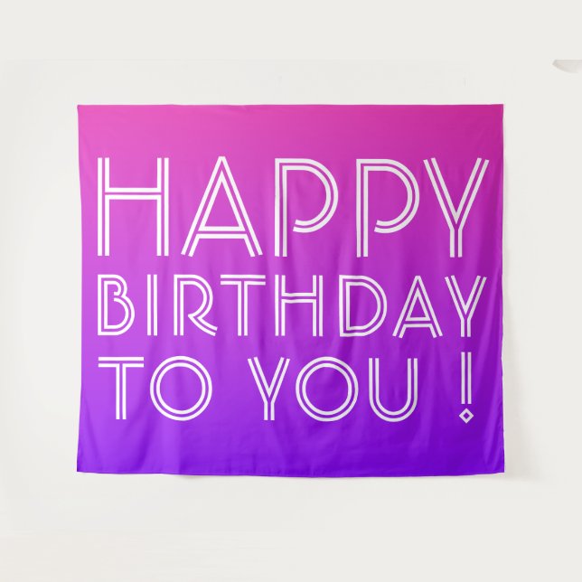 Jeder Name Editable Happy Birthday Pink Lila Ombre Wandteppich (Vorderseite (Horizontal))