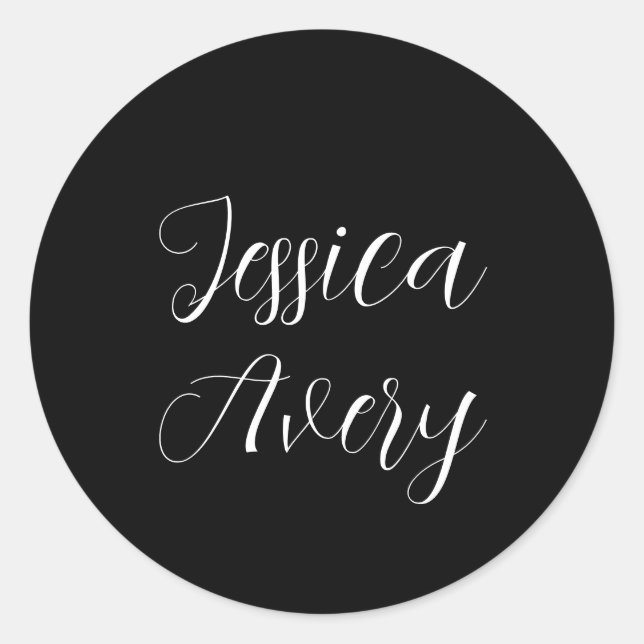 Jeder Name | Elegant Editable White Script auf Sch Runder Aufkleber (Vorderseite)