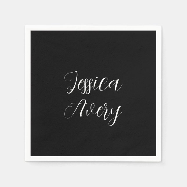 Jeder Name | Elegant Editable White Script auf Sch Serviette (Vorderseite)