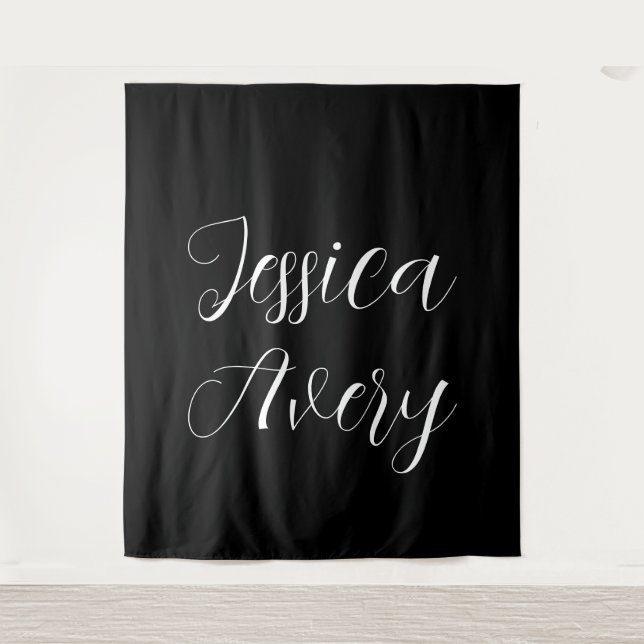 Jeder Name | Elegant Editable White Script auf Sch Wandteppich (Vorderseite)