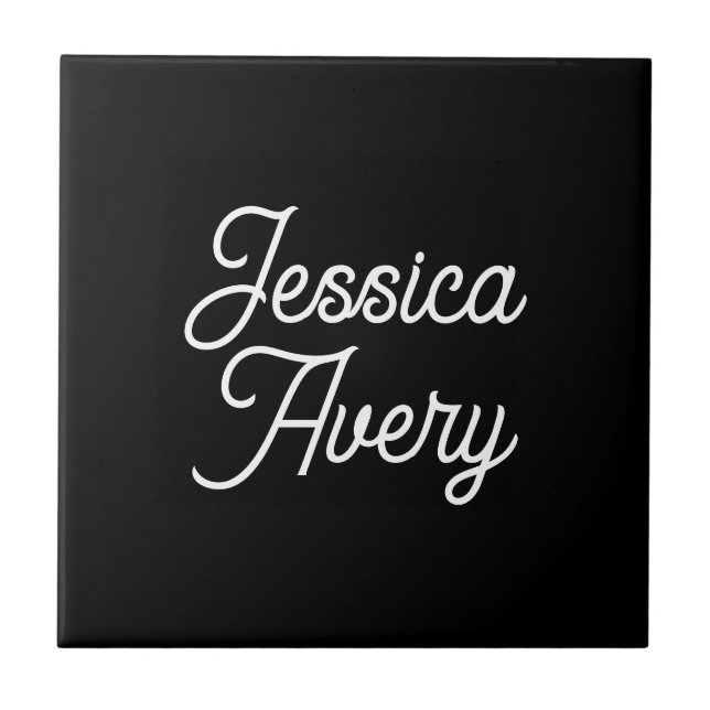 Jeder Name | Elegantes Vintages, weißes Script auf Fliese (Vorderseite)