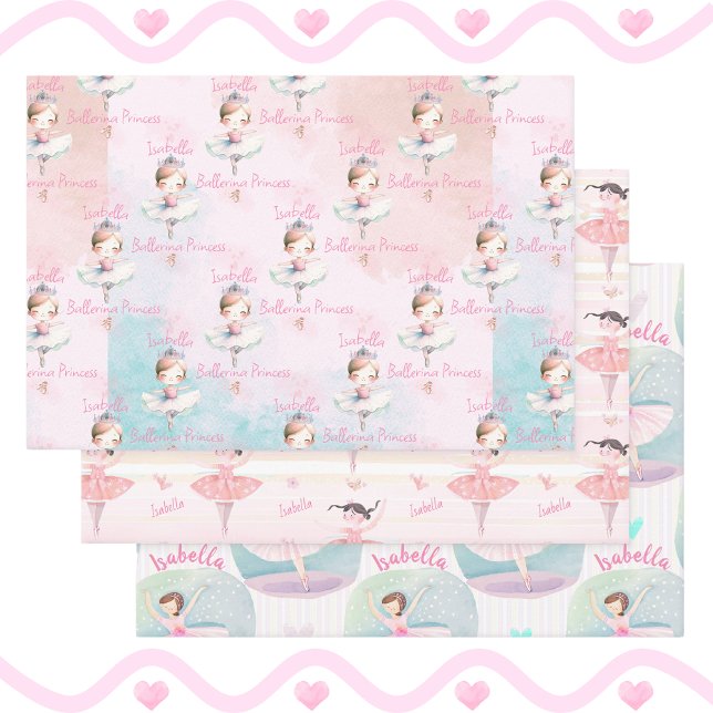 Jeder Name Hübsch Ballet Princess Ballerina Gesche Geschenkpapier Set (Three Gift Wrap Sheets. Pretty paper for Ballerina Girls who Love to Dance!)