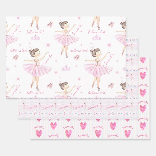 Jeder Name Hübsch Pink und White Ballerina Geschenkpapier Set (Set)