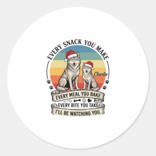 Jeder Snack, den du machst, Hund Santa Hut Retro S Runder Aufkleber