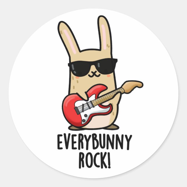 Jeder sonnige Rock Funny Animal Rabbit Pub Runder Aufkleber (Vorderseite)
