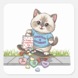 Jeder Tag ist Caturday Conversation Hearts Quadratischer Aufkleber