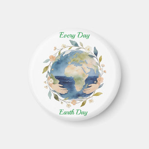 Jeder Tag ist Earth Day Blumen-Globus mit Händen Magnet