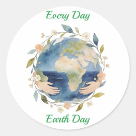 Jeder Tag ist Earth Day - Floraler Globus mit Händ Runder Aufkleber