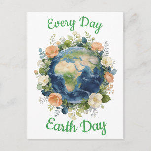 Jeder Tag ist Earth Day Floraler Kranz Erde Feiertagspostkarte