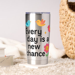 Jeder Tag ist eine neue Chance - farbenfrohe Vögel Thermobecher