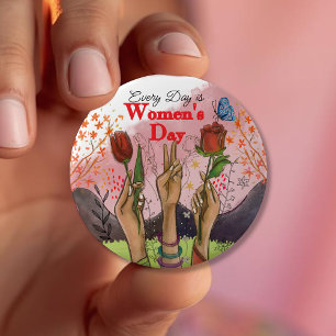 Jeder Tag ist Welttag der Frauen Handbemalte Blume Button
