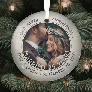 Jeder Text 1 Foto Silber 25. Hochzeitstag Ornament Aus Glas