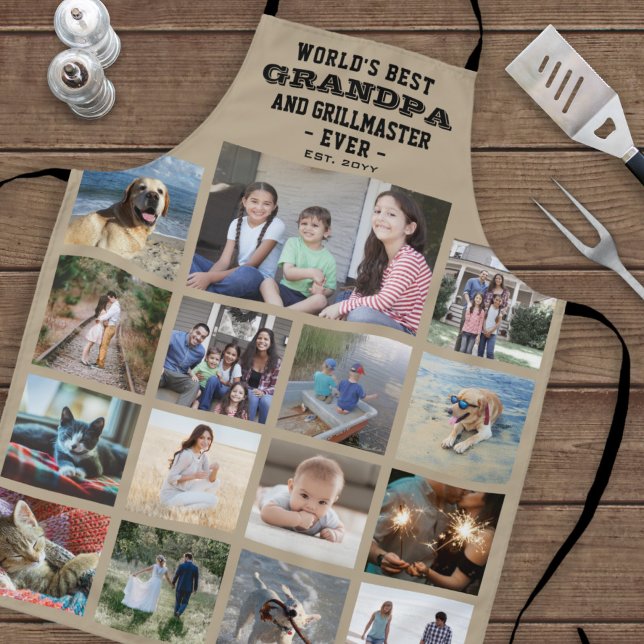 Jeder Text Foto Collage Beste Opa je Khaki Schürze (Von Creator hochgeladen)