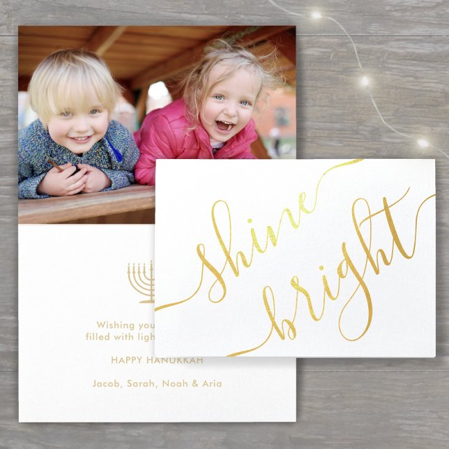 Jeder Text Hanukkah einfache Shine Bright Gold Rea Folienkarte (Von Creator hochgeladen)