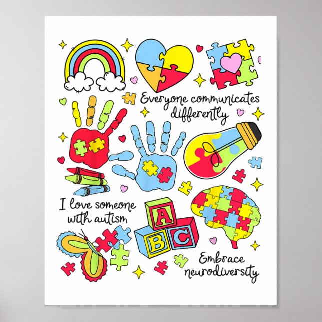 Jedermann kommuniziert verschiedene Autismus Monat Poster (Vorne)