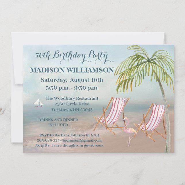Jedes Age Beach Thema Geburtstag Party Einladung (Vorderseite)