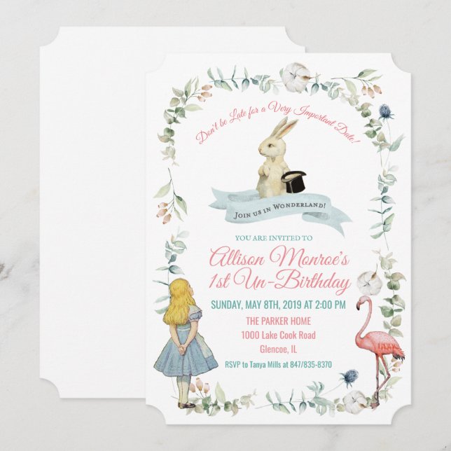 JEDES ALTER - Alice im Wunderland Einladung zum Ge (Vorne/Hinten)