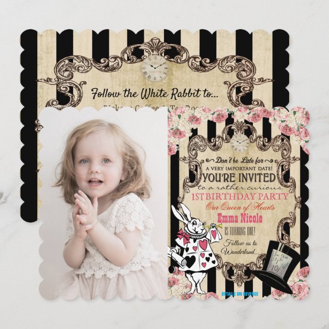 JEDES ALTER - Alice im Wunderland Einladung zum Ge (Vorne/Hinten)