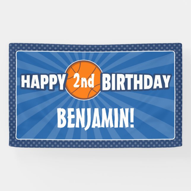 Jedes Alter Basketball Blue Birthday Banner (Horizontal)