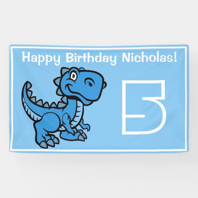Jedes Alter Blue T Rex Dinosaurier Geburtstag Banner (Horizontal)