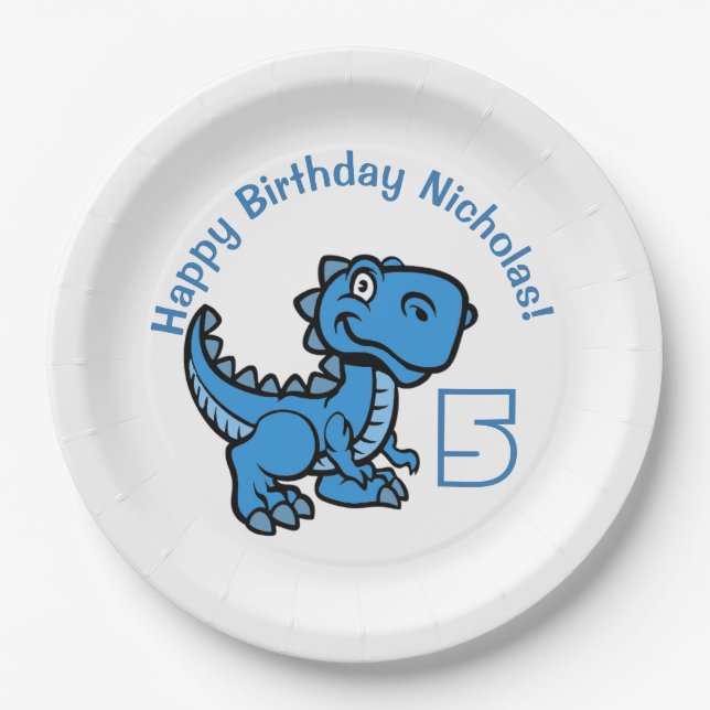 Jedes Alter Blue T Rex Dinosaurier Geburtstag Pappteller (Vorderseite)