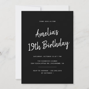 Jedes Alter   Brush Script Modern Black Birthday Einladung