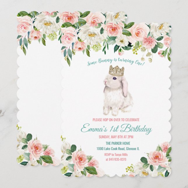 JEDES ALTER - Bunny Watercolor - Einladung zum Geb (Vorne/Hinten)