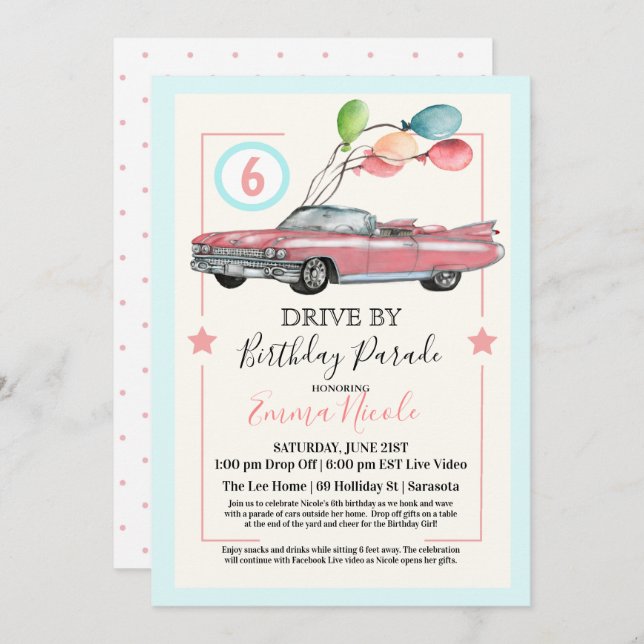 JEDES ALTER - Drive by Virtual Girl Birthday Party Einladung (Vorne/Hinten)