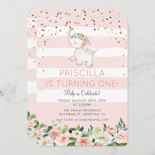 JEDES ALTER - Einladung eines Elefantenmädchens zu (Vorne/Hinten)