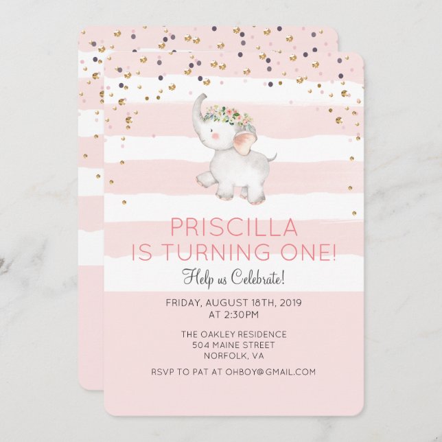 JEDES ALTER - Einladung eines Elefantenmädchens zu (Vorne/Hinten)