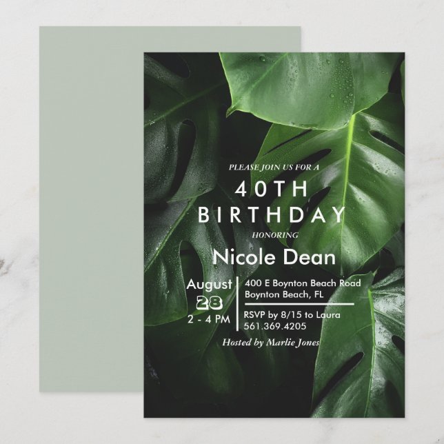 JEDES ALTER - Einladung von Tropenblättern zum Geb (Vorne/Hinten)