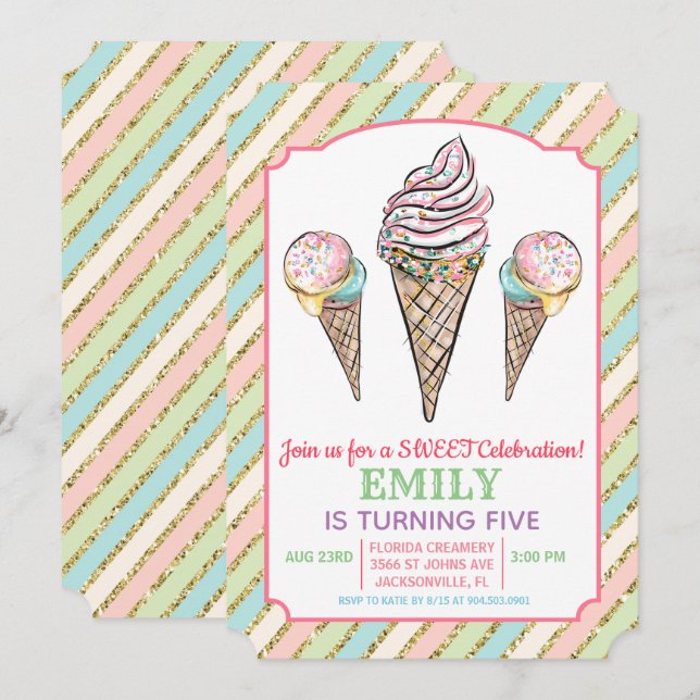 JEDES ALTER - Eiscreme zum Geburtstag Einladung (Vorne/Hinten)