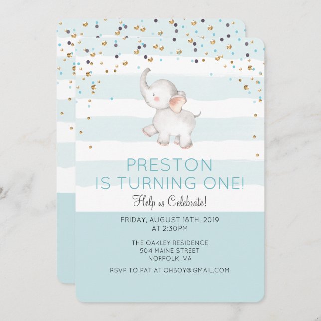 JEDES ALTER - Elefantenjunge Einladung zum Geburts (Vorne/Hinten)